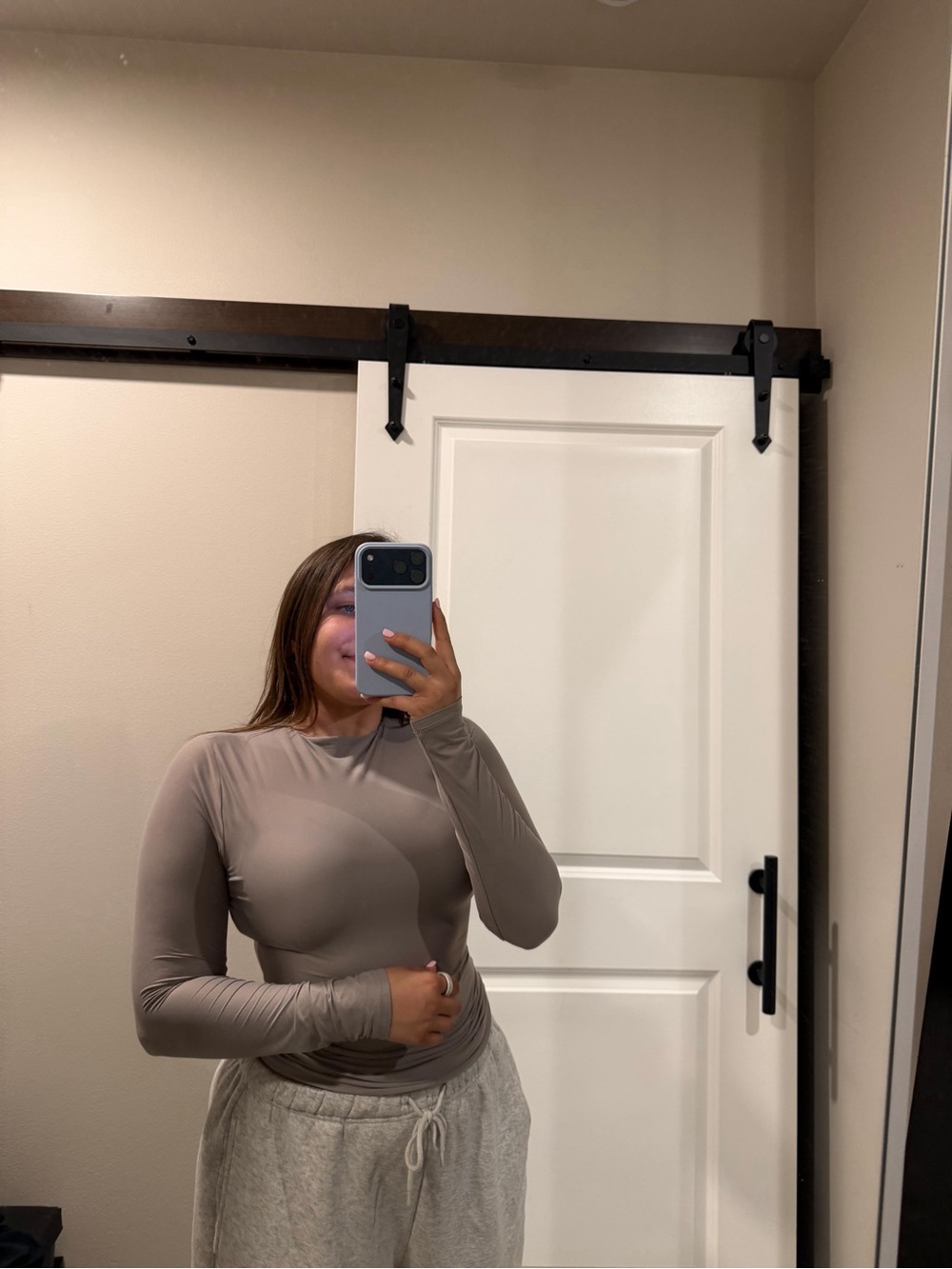 Abercrombie and fitch Long Sleeve Crewneck Top in Taupe